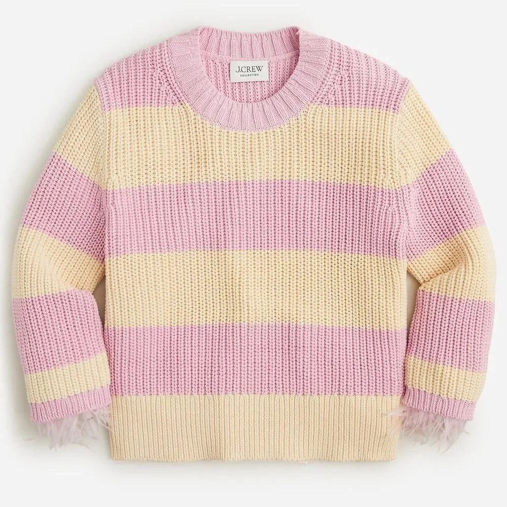 J Crew Collection Feather Trim Crewneck Sweater NWT